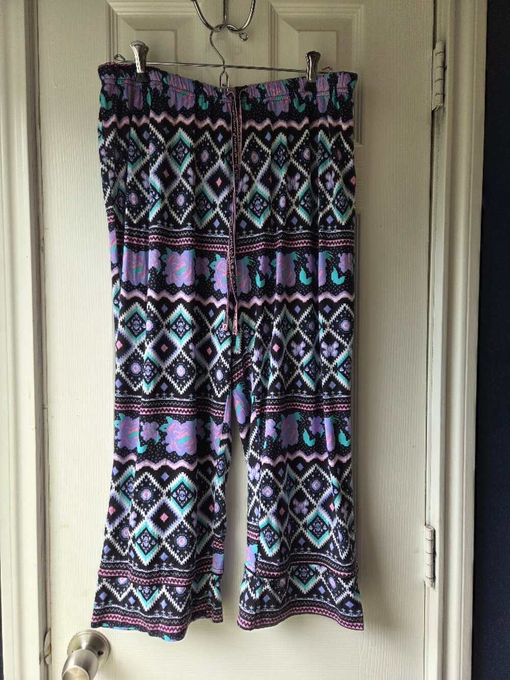 Muk Luks Pajama Pants Black Purple Print Knit Lounge Women's XLarge